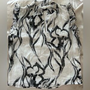 Elegant Black and White Women's Top Silk Rayon Burnout Velvet